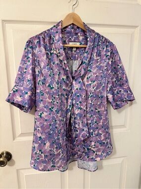 J. Crew Lavender Floral Tie-Neck Top